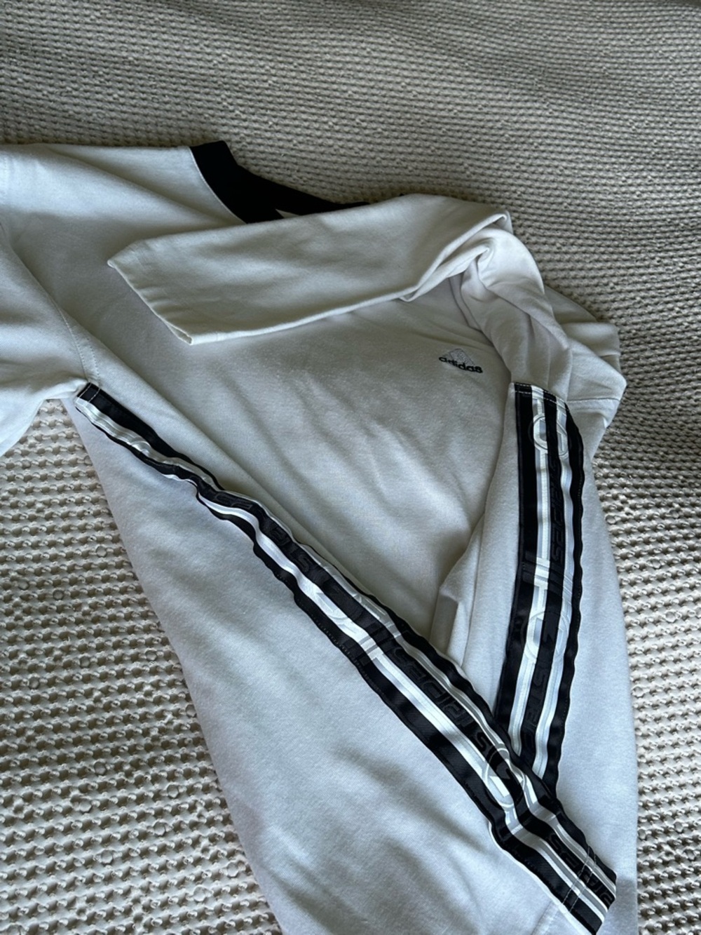 Vintage Adidas White Crewneck with Black Stripe Detail down the side